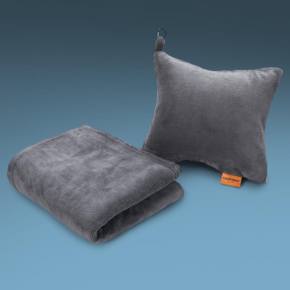 2 in 1 Travel Blanket and Pillow Set - Warm Blanket and Inflatable Pillow in One - Cabin Max
